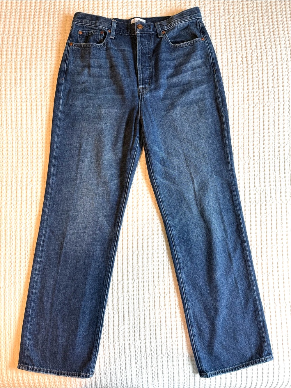 Pistola High-Rise Straight Jeans in Dark Blue Denim